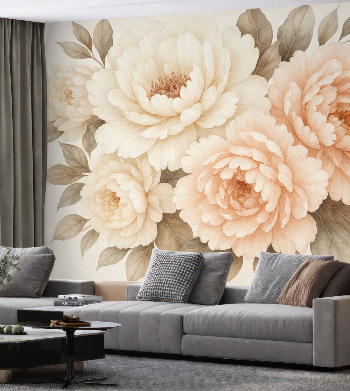 Fototapeta Subtelne akwarelowe piwonie w estetyce retro.