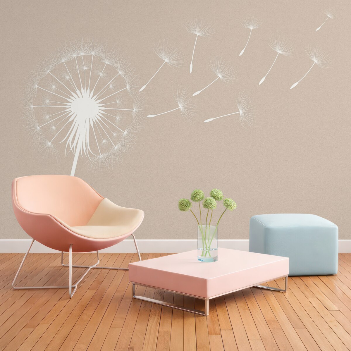 Fototapeta Mniszek lekarski na wzorzystym tle.