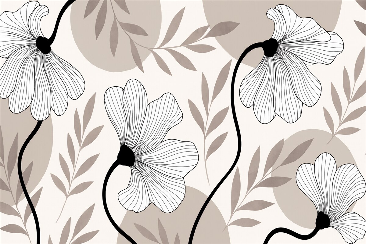 Fototapeta Abstrakcja z roślinami i liśćmi w tonacjach beżowych.