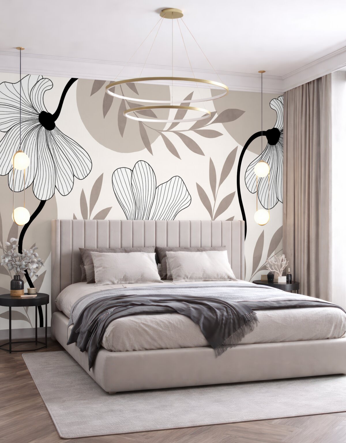 Fototapeta Abstrakcja z roślinami i liśćmi w tonacjach beżowych.