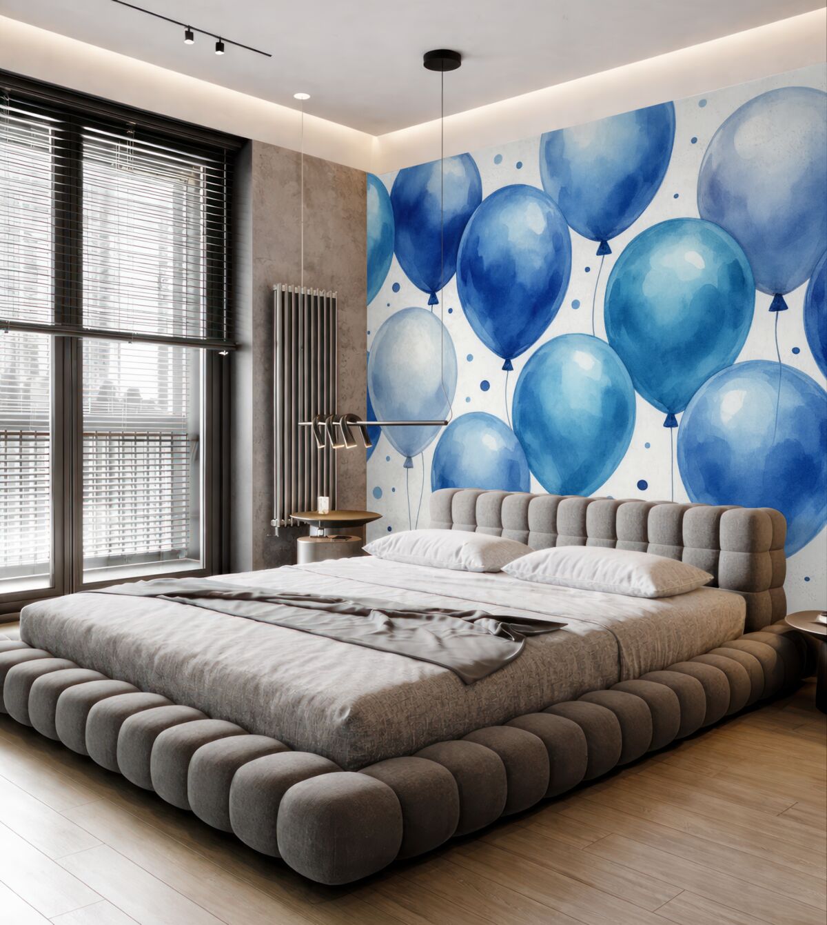 Fototapeta Balony w odcieniach niebieskiego, namalowane akwarelą.