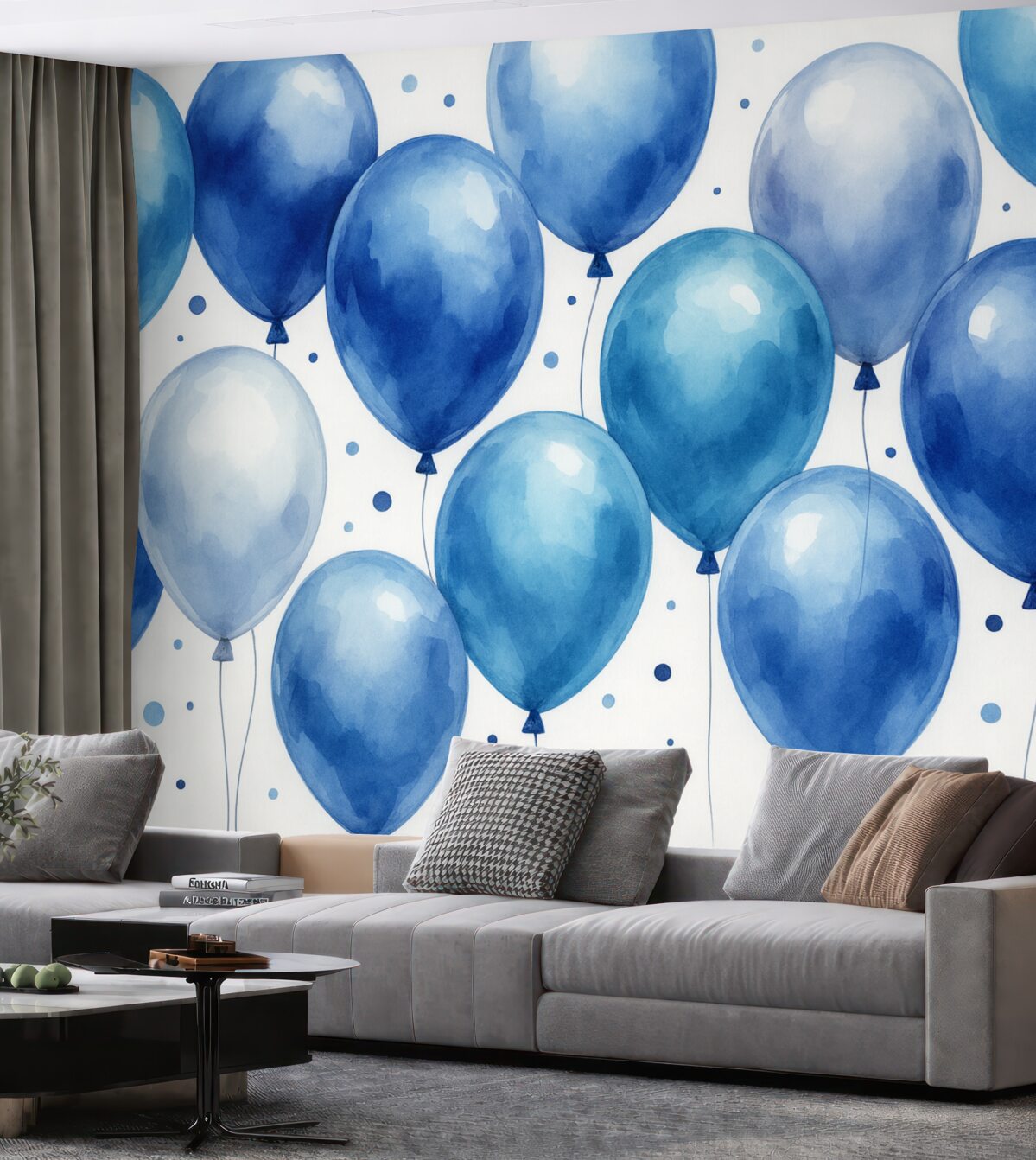 Fototapeta Balony w odcieniach niebieskiego, namalowane akwarelą.