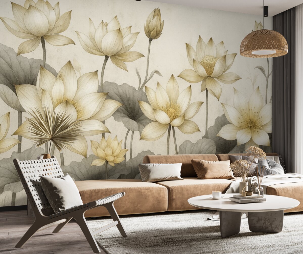 Fototapeta Malowane kwiaty lotosu.