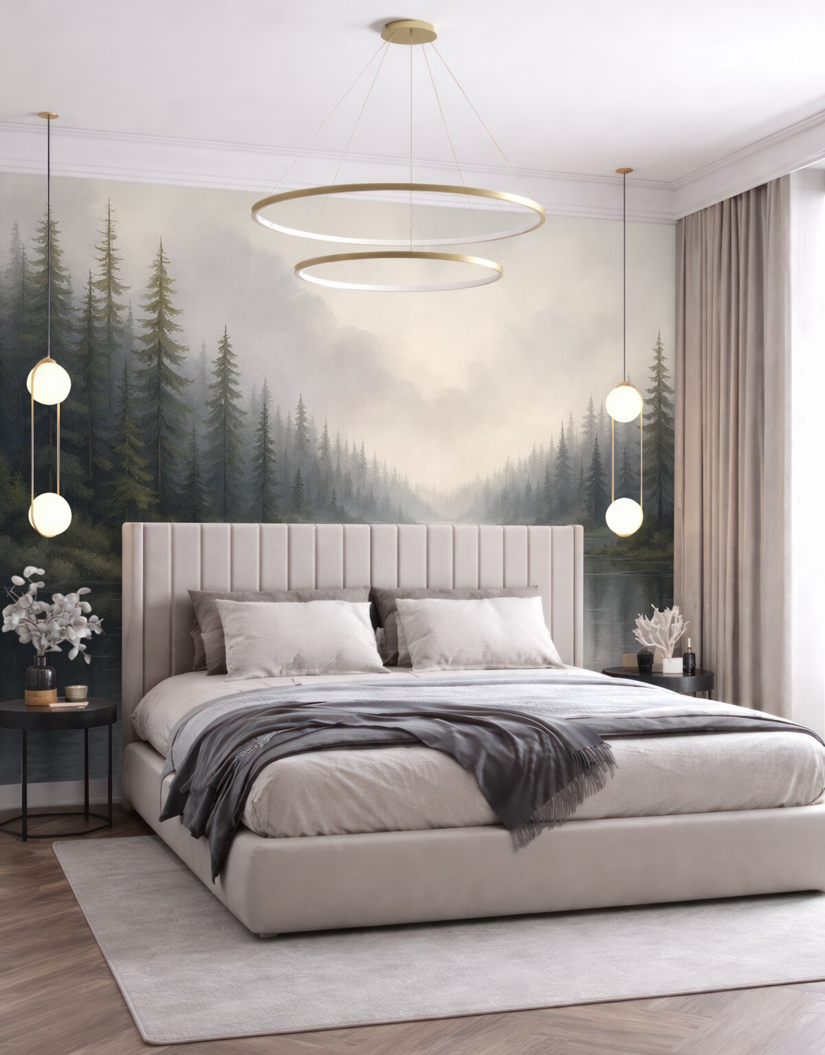 Fototapeta Akwarelowy krajobraz z łodzią na wodzie.