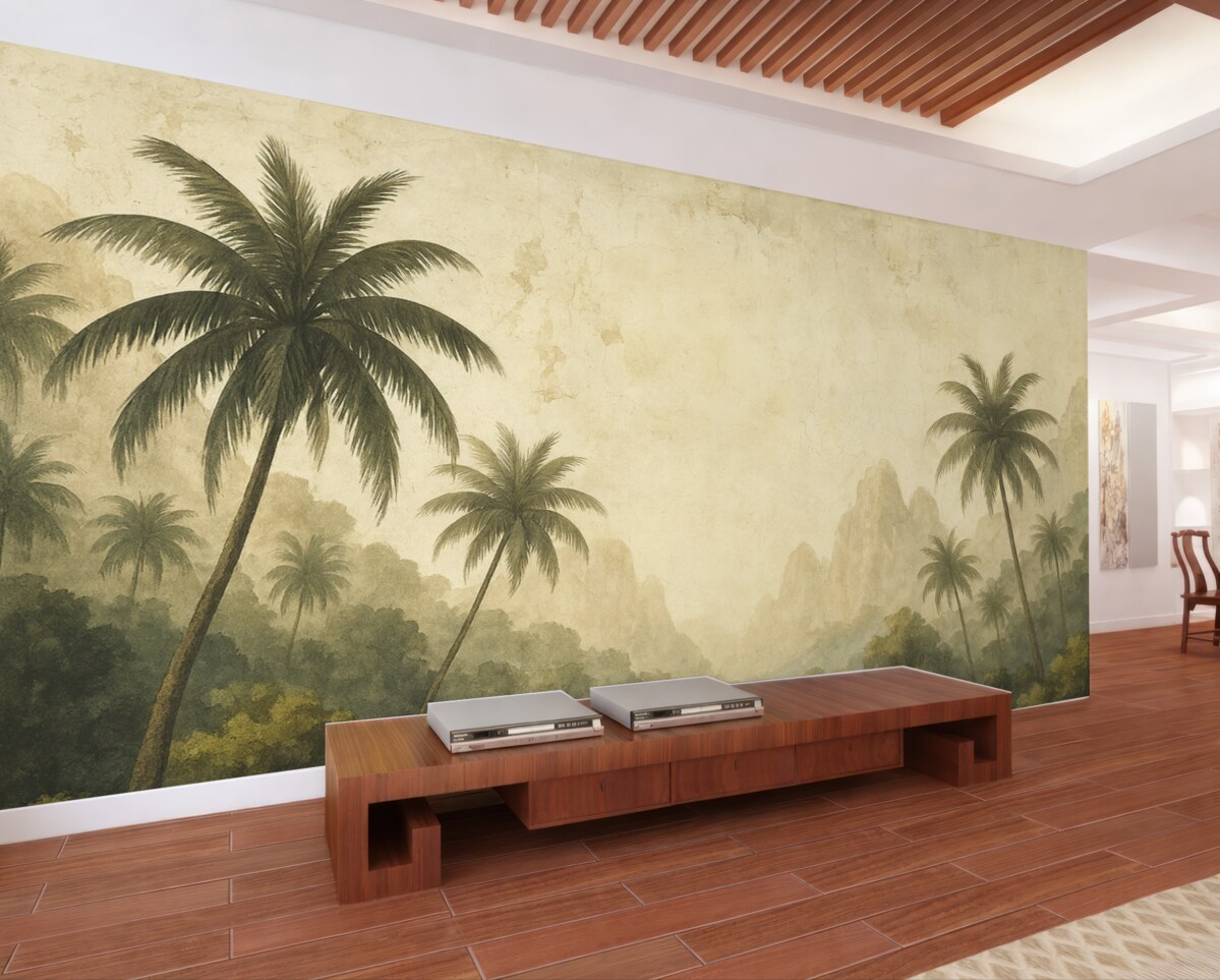 Fototapeta Palmy na starym murze w stylu grunge.