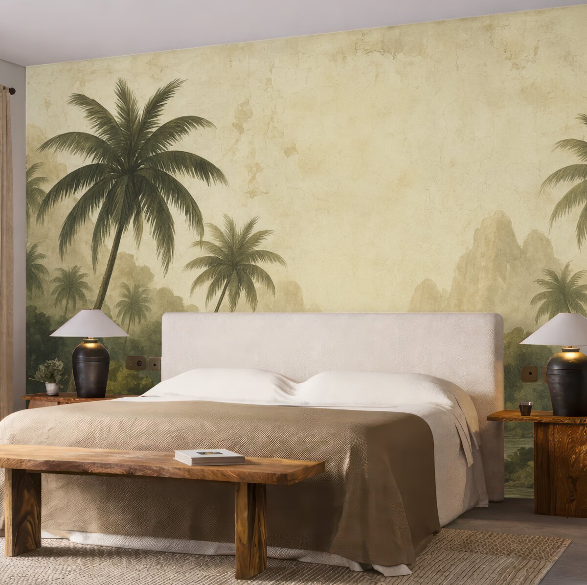 Fototapeta Palmy na starym murze w stylu grunge.