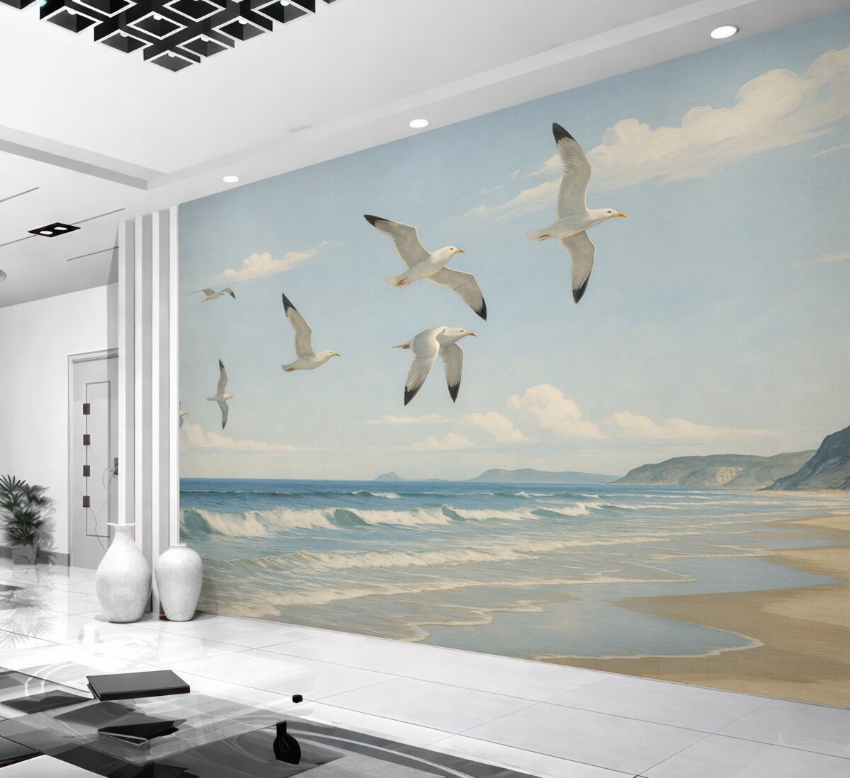 Fototapeta Widok morski namalowany farbą olejną.