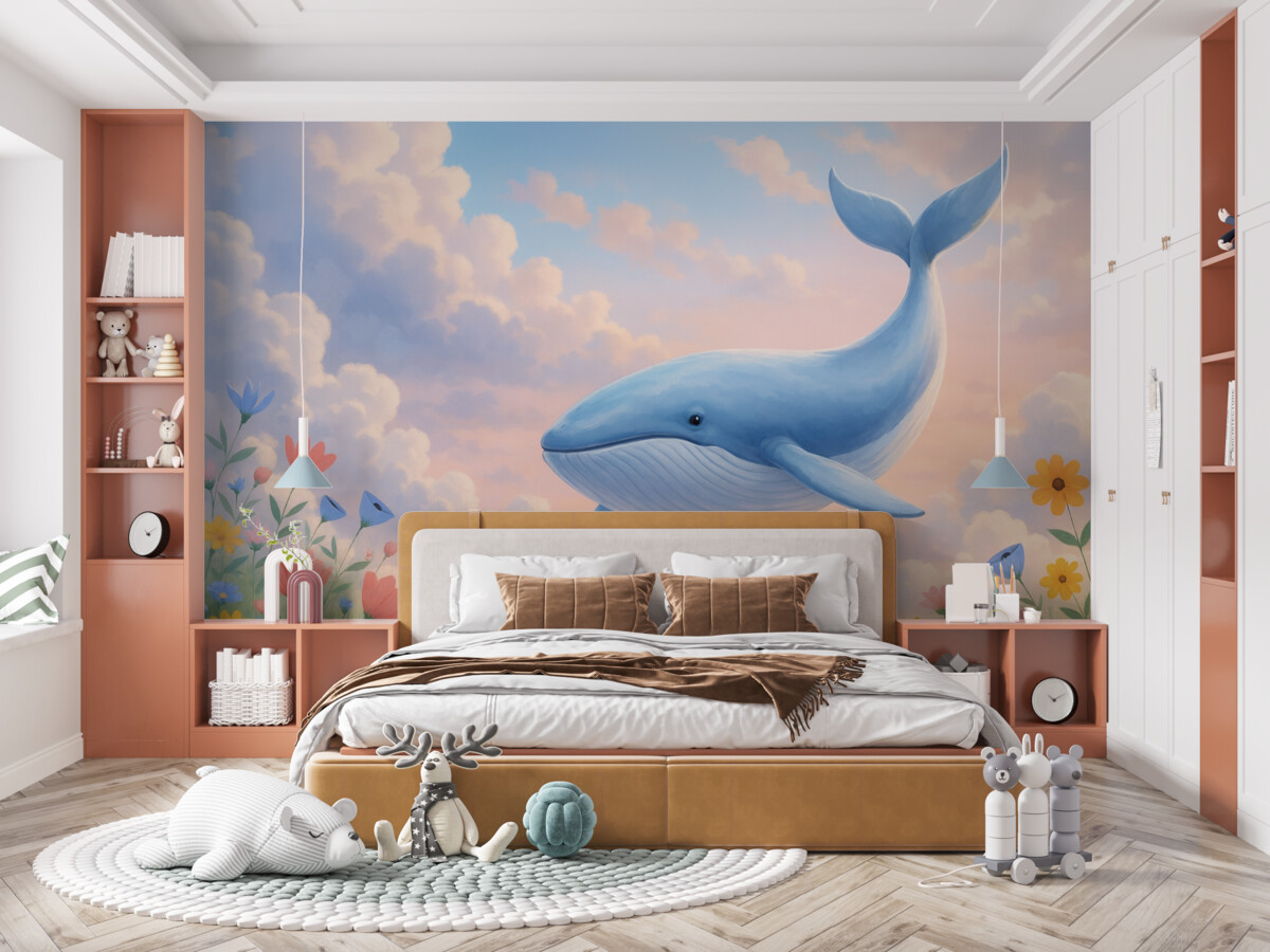 Fototapeta Wieloryb akwarelowy w obłokach.