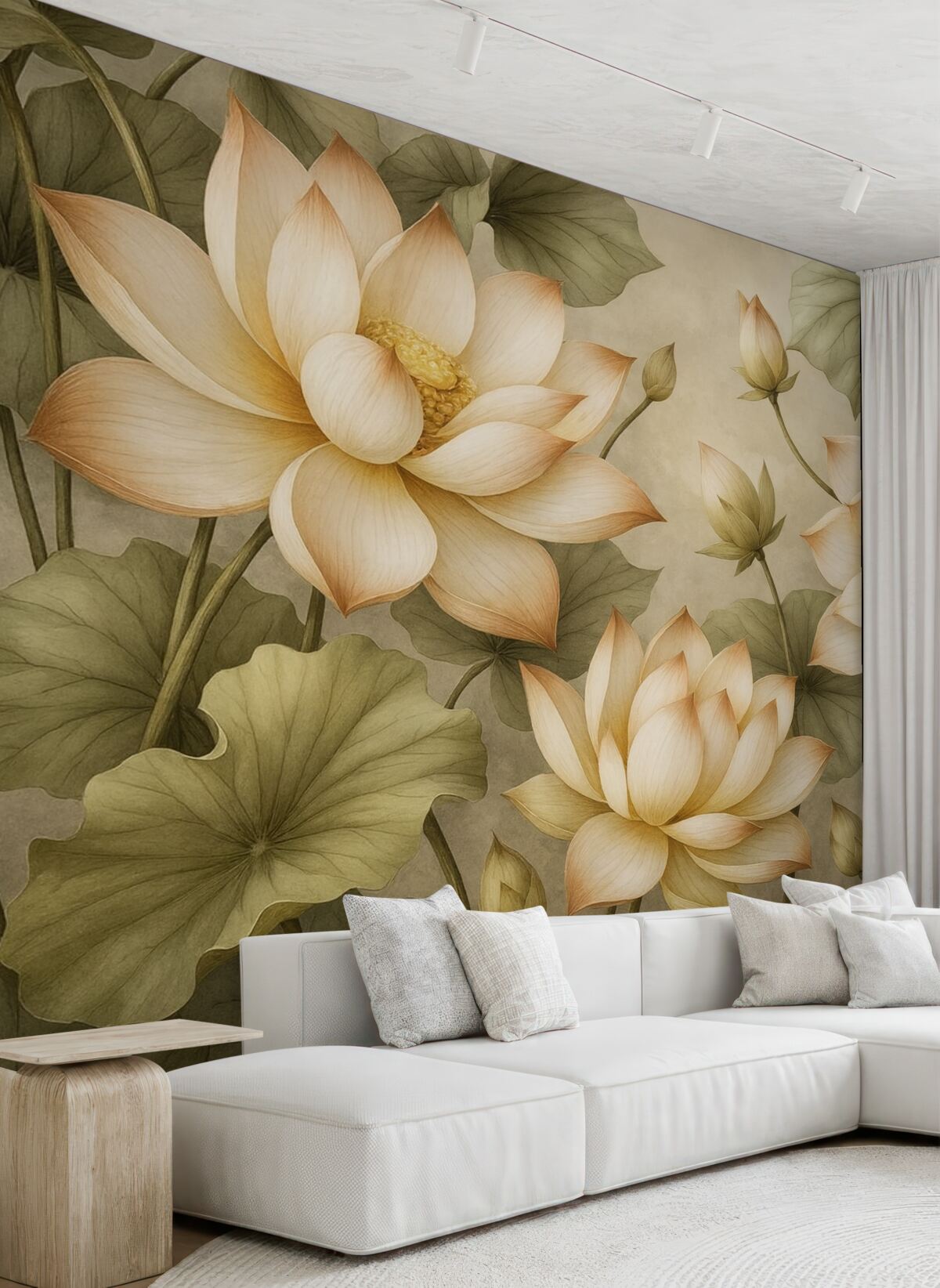 Fototapeta Kwitnący bukiet lotosów opadający z góry.