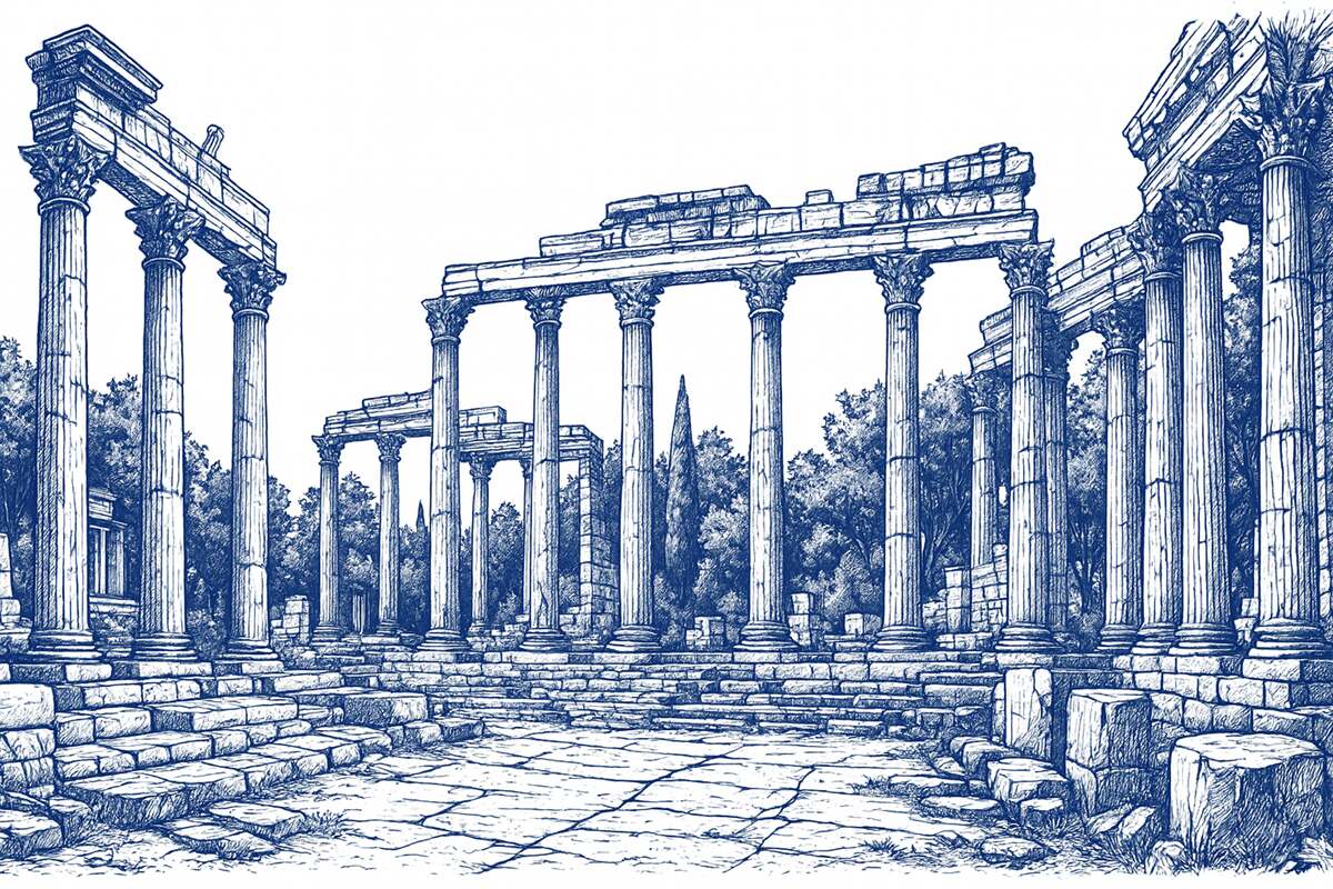 Fototapeta Ręcznie narysowane zniszczone miasto.