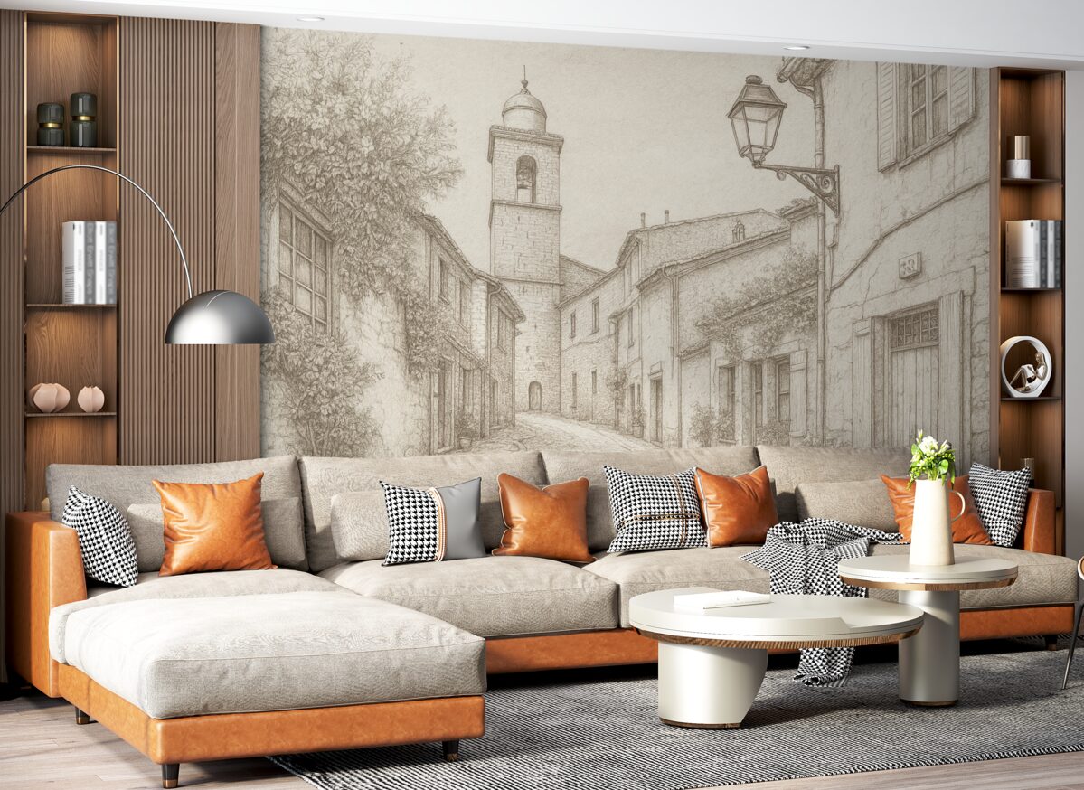 Fototapeta Ulica w mieście, zachwycająca architektura, obiekty, śródziemnomorski, jasne odcienie beżu.