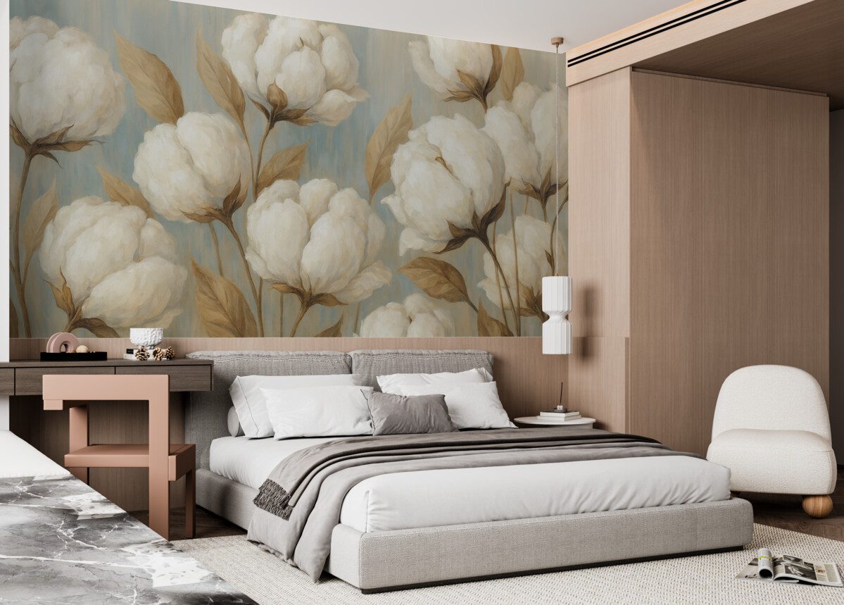 Fototapeta Obraz przedstawiający kwiaty bawełny.