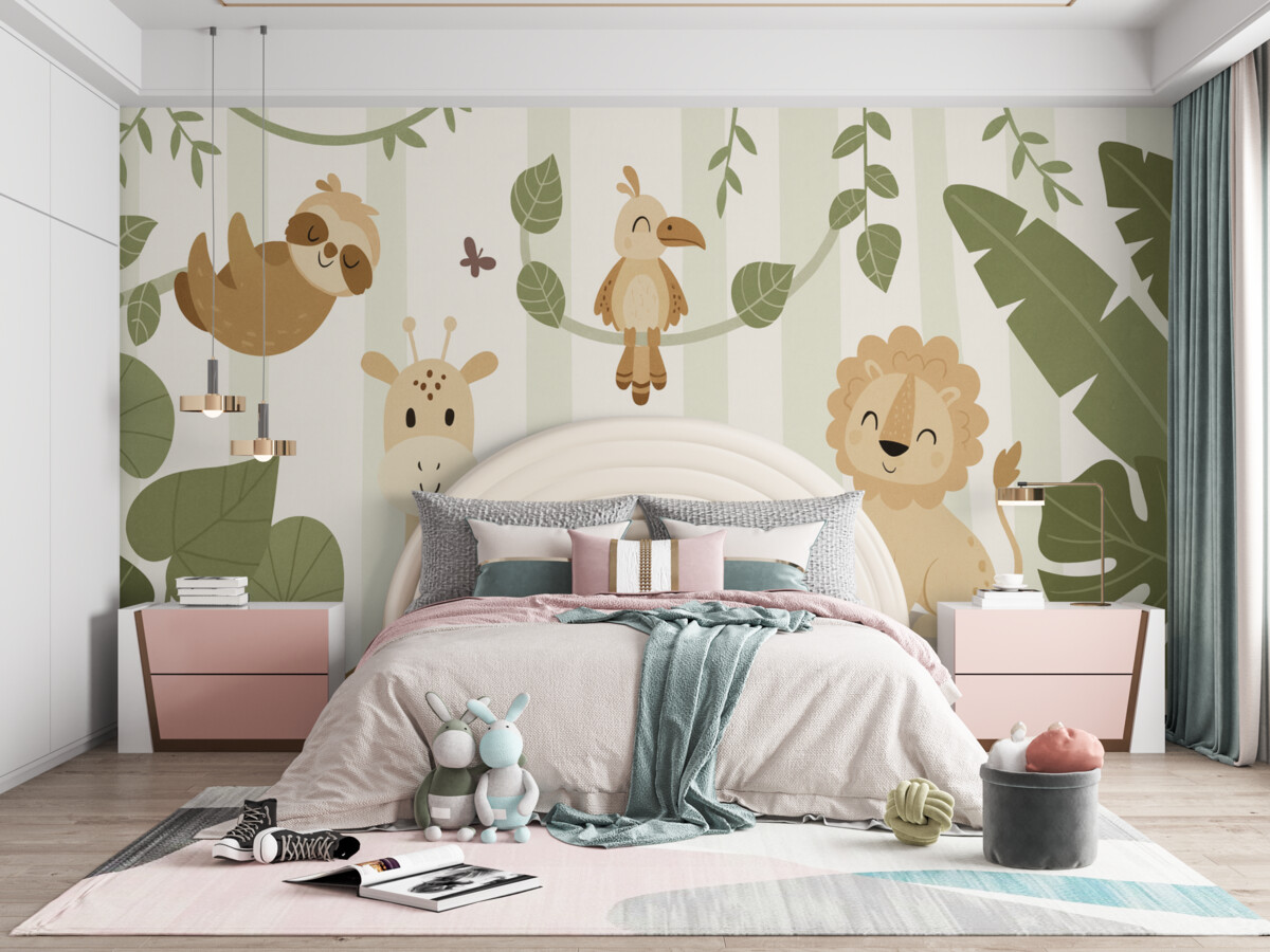 Fototapeta Pejzaż z tropikalnymi zwierzętami.