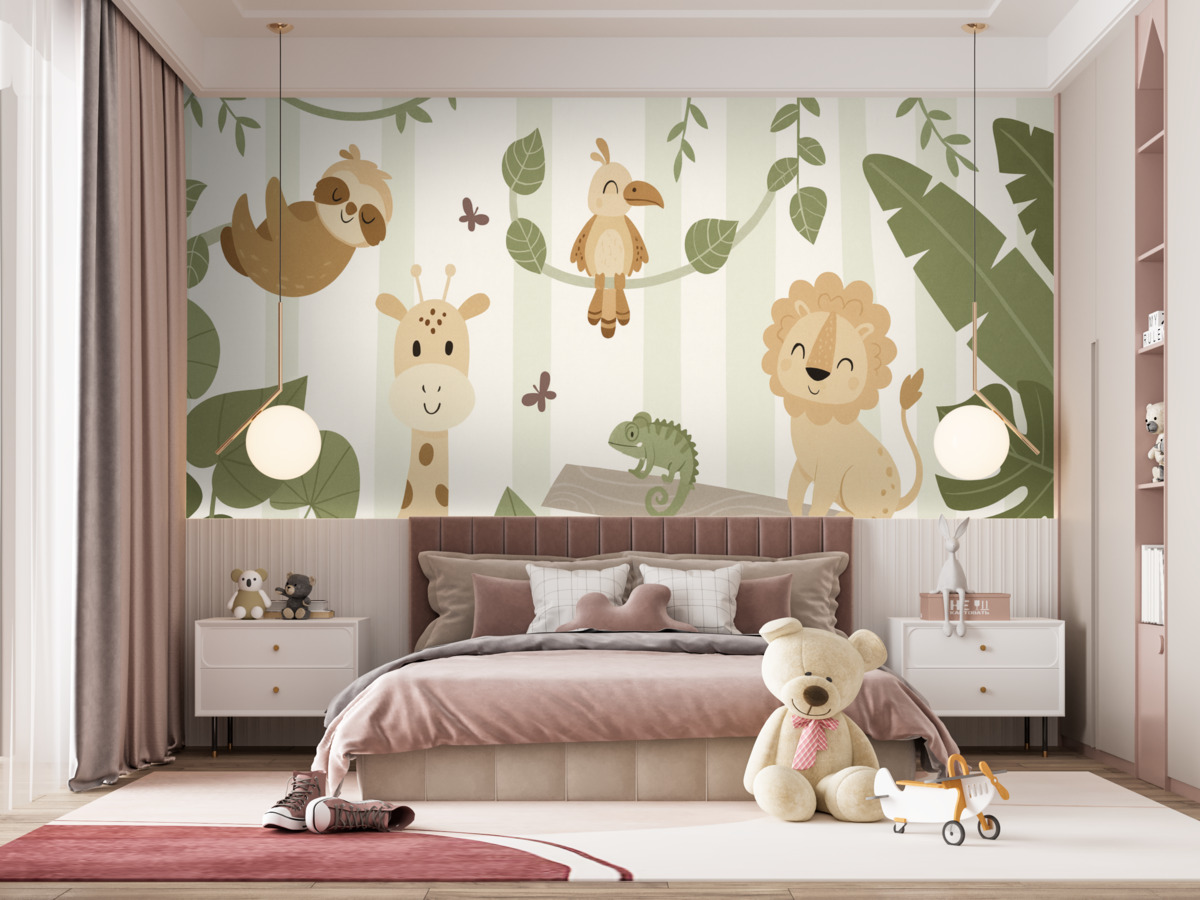 Fototapeta Pejzaż z tropikalnymi zwierzętami.