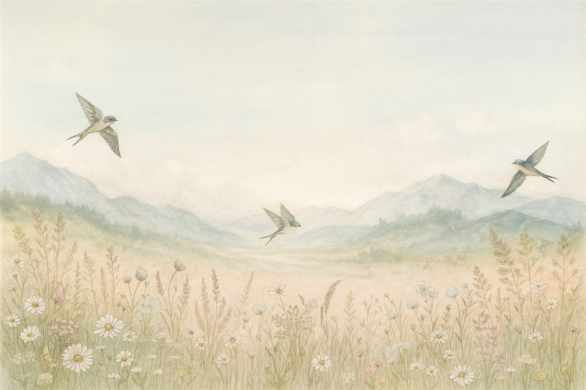 Fototapeta Kwiaty dzikie i niebo w mgle