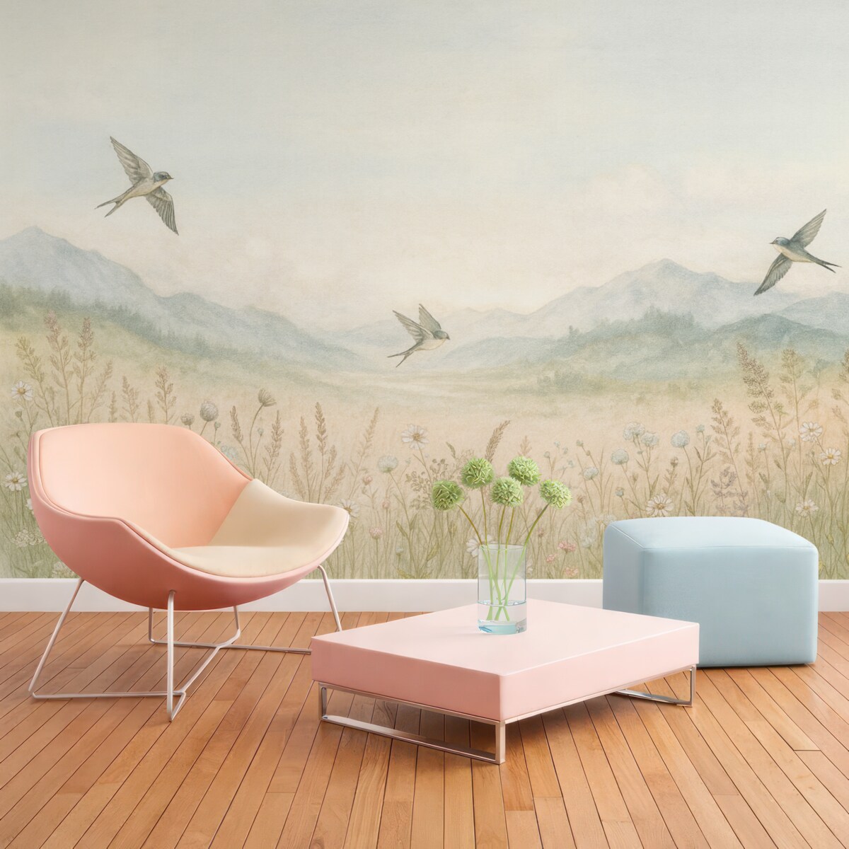 Fototapeta Kwiaty dzikie i niebo w mgle