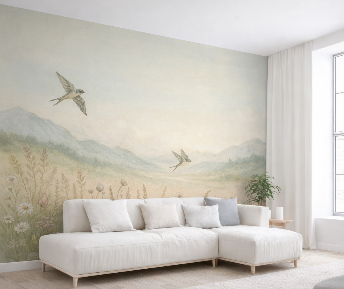 Fototapeta Kwiaty dzikie i niebo w mgle