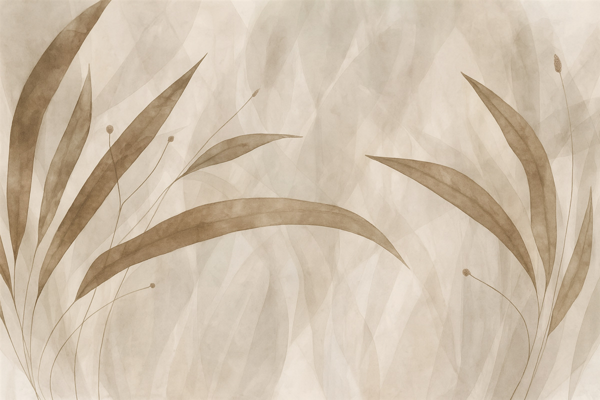 Fototapeta Styl ekologiczny, rośliny na tle o fakturze i różnorodnych odcieniach beżu.