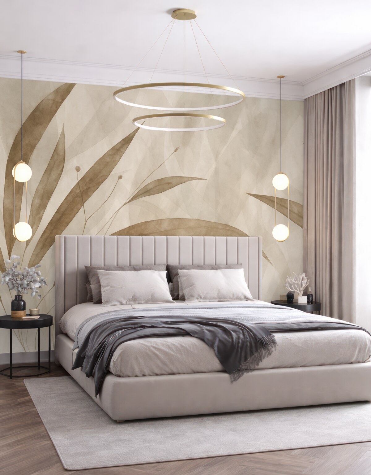 Fototapeta Styl ekologiczny, rośliny na tle o fakturze i różnorodnych odcieniach beżu.