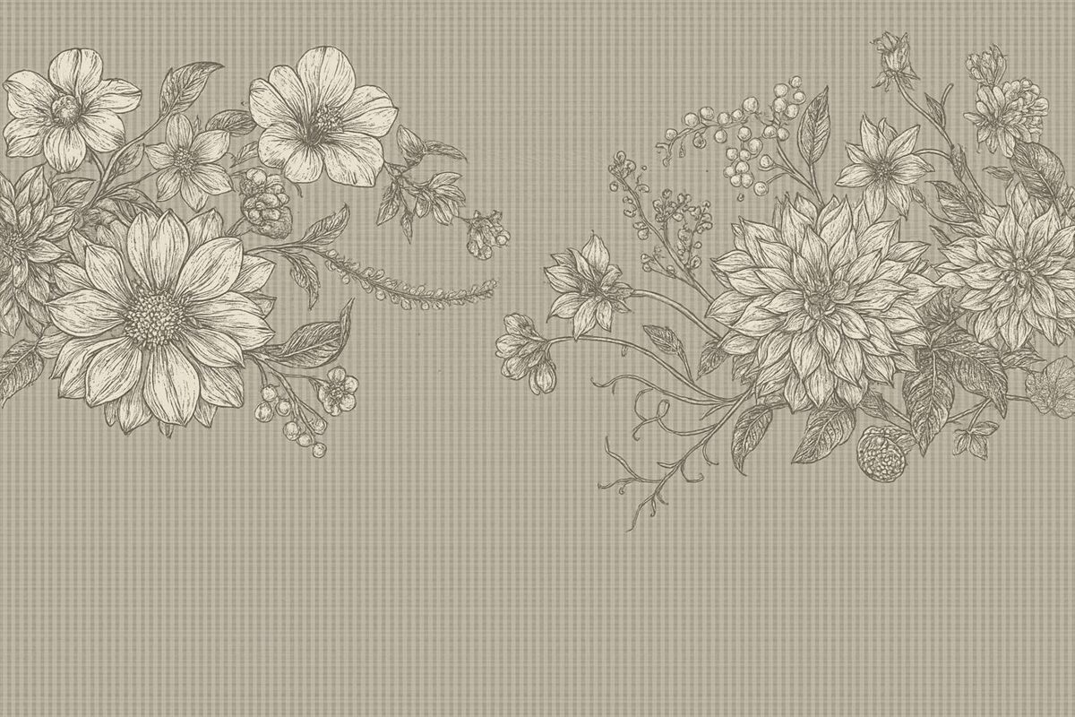 Fototapeta Kwiaty graficzne na matowej powierzchni w tonacjach beżowych.