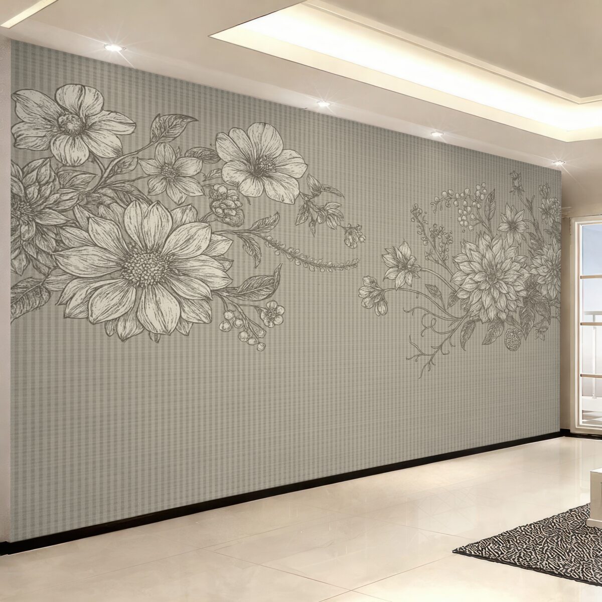 Fototapeta Kwiaty graficzne na matowej powierzchni w tonacjach beżowych.