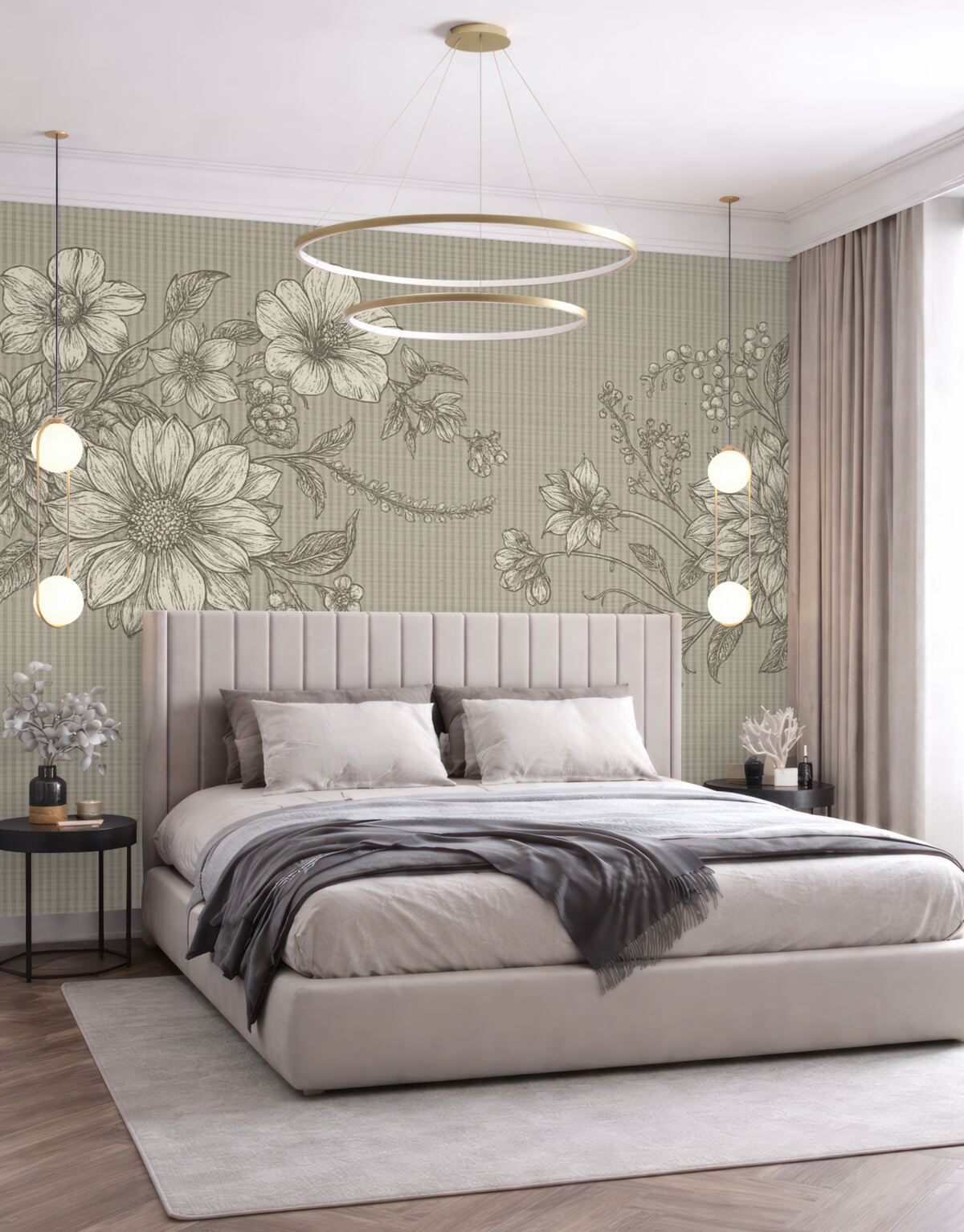 Fototapeta Kwiaty graficzne na matowej powierzchni w tonacjach beżowych.