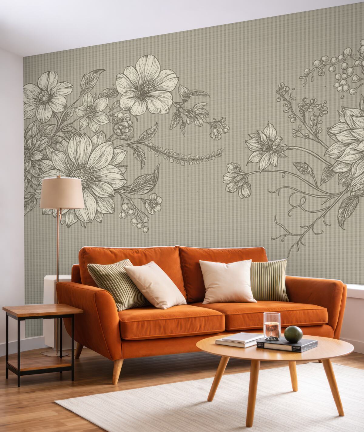 Fototapeta Kwiaty graficzne na matowej powierzchni w tonacjach beżowych.