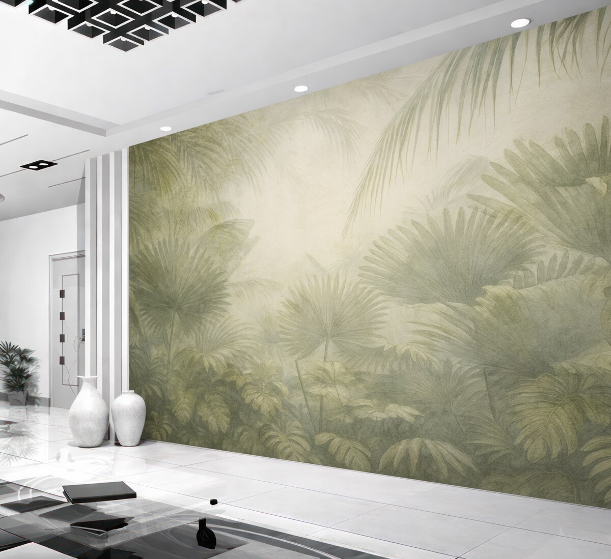 Fototapeta Teksturowana retro tapeta tropikalna w odcieniach brązu.