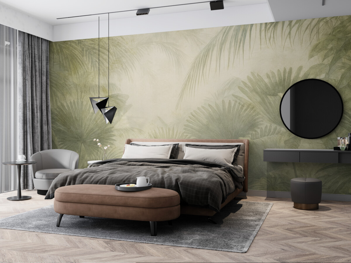 Fototapeta Teksturowana retro tapeta tropikalna w odcieniach brązu.