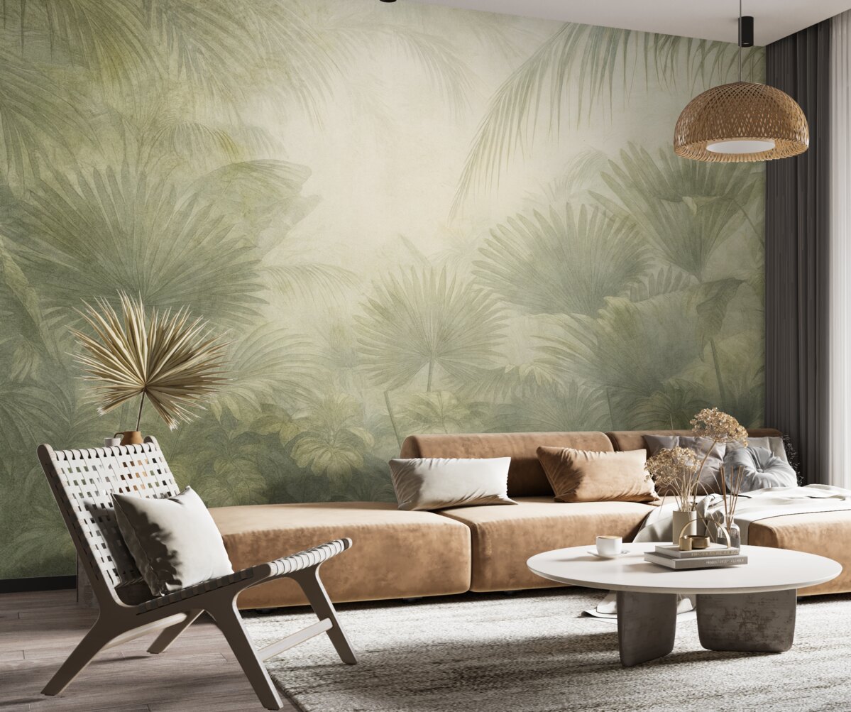 Fototapeta Teksturowana retro tapeta tropikalna w odcieniach brązu.