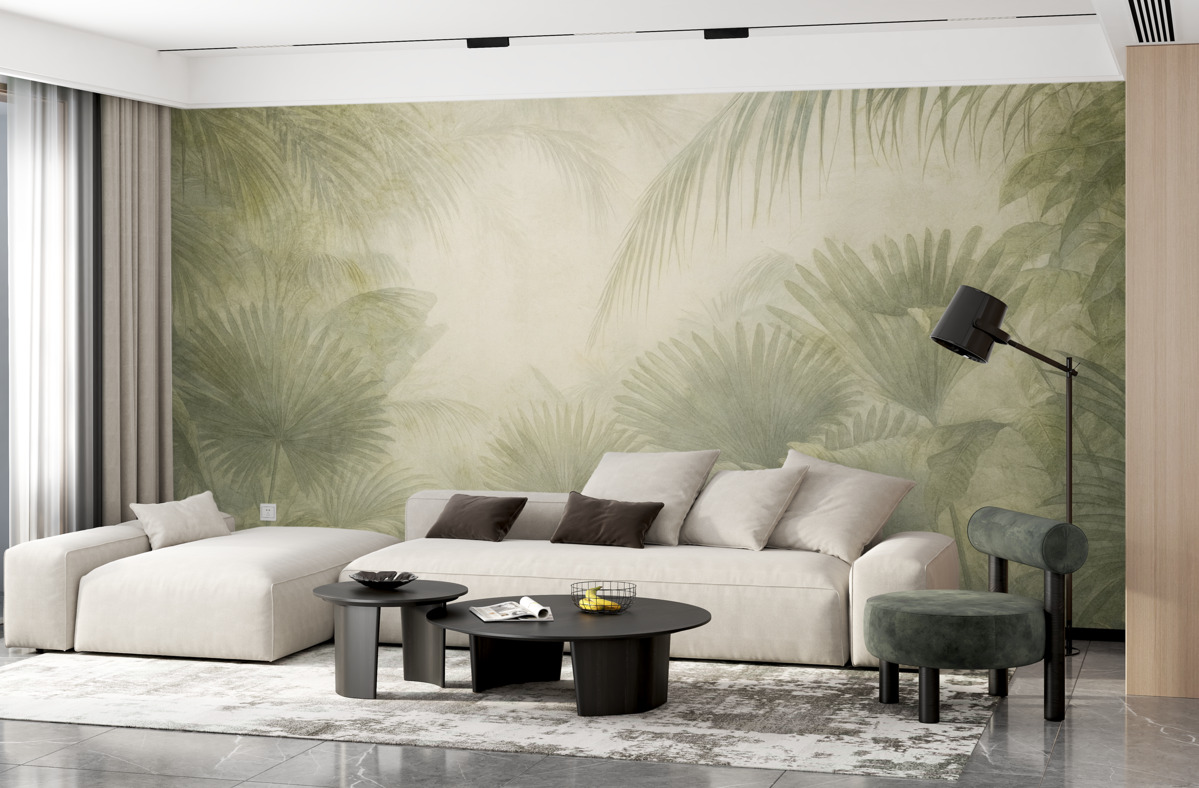 Fototapeta Teksturowana retro tapeta tropikalna w odcieniach brązu.