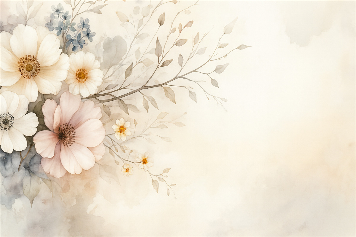 Fototapeta miękkie kwiaty i gałązka w technice akwarelowej