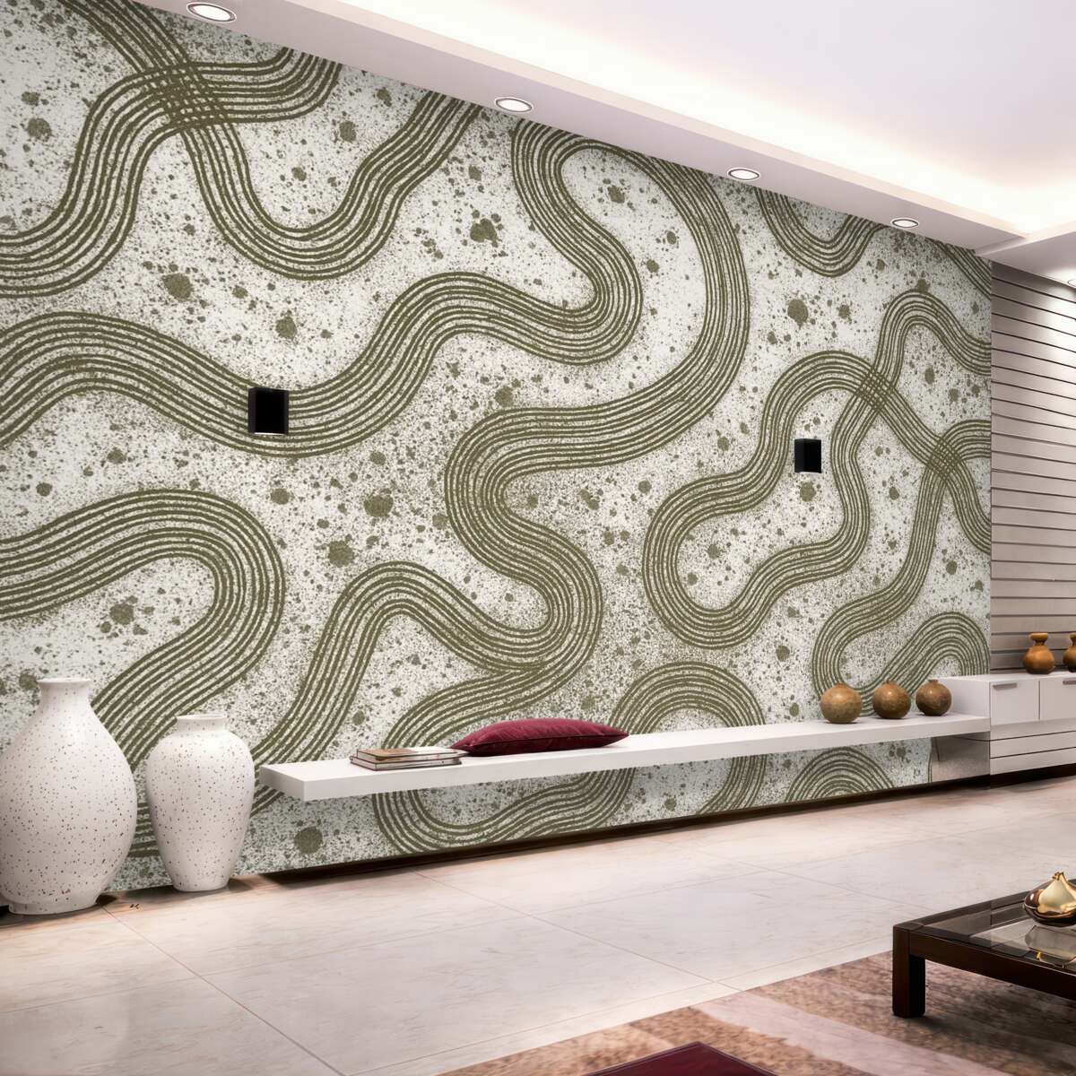 Fototapeta Rysunek konturowy, rozpryski farb, minimalizm, odcień oliwkowy.