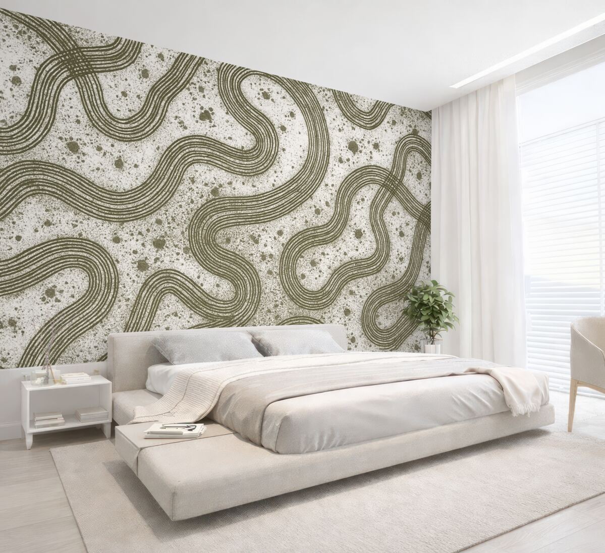 Fototapeta Rysunek konturowy, rozpryski farb, minimalizm, odcień oliwkowy.