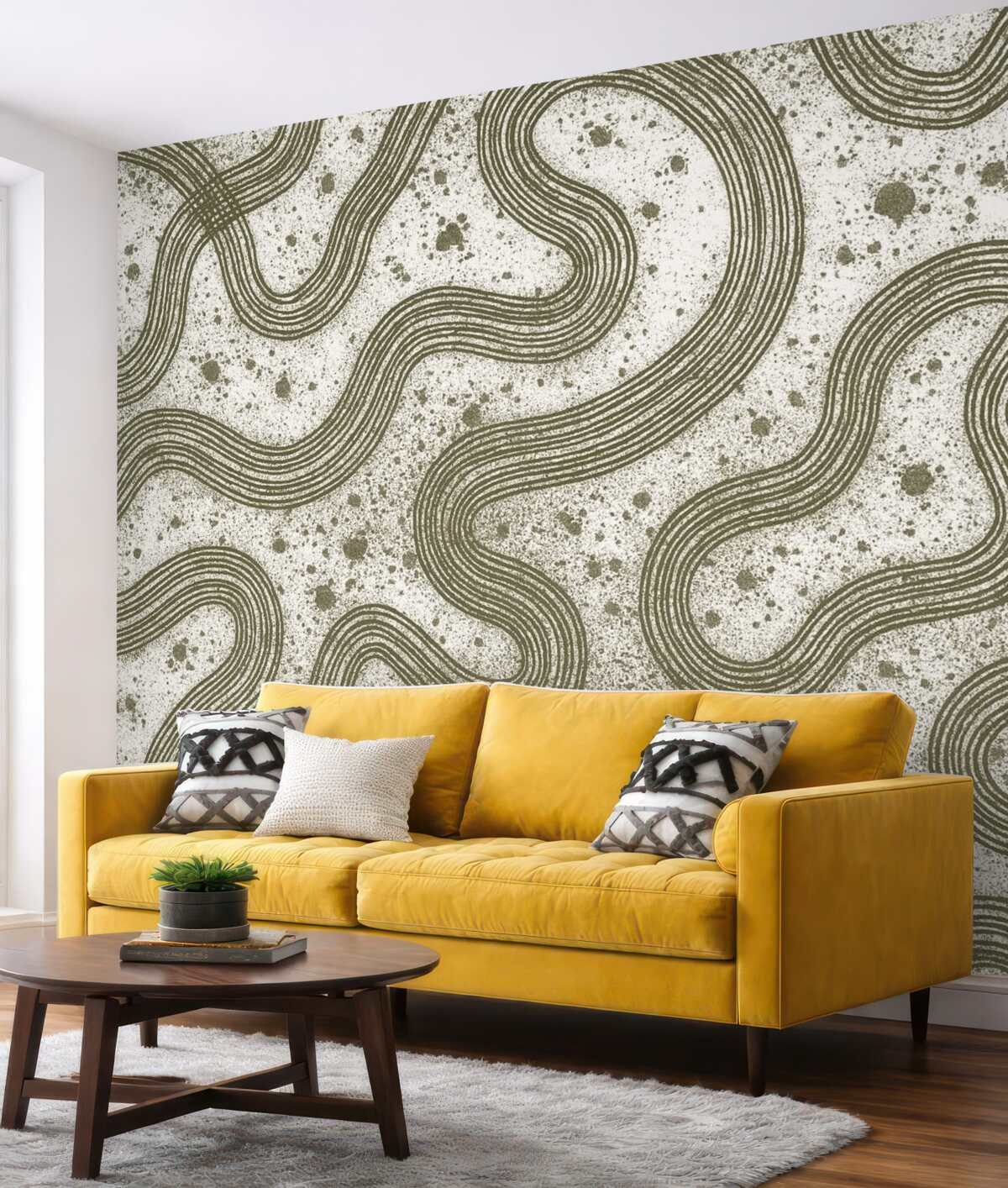 Fototapeta Rysunek konturowy, rozpryski farb, minimalizm, odcień oliwkowy.