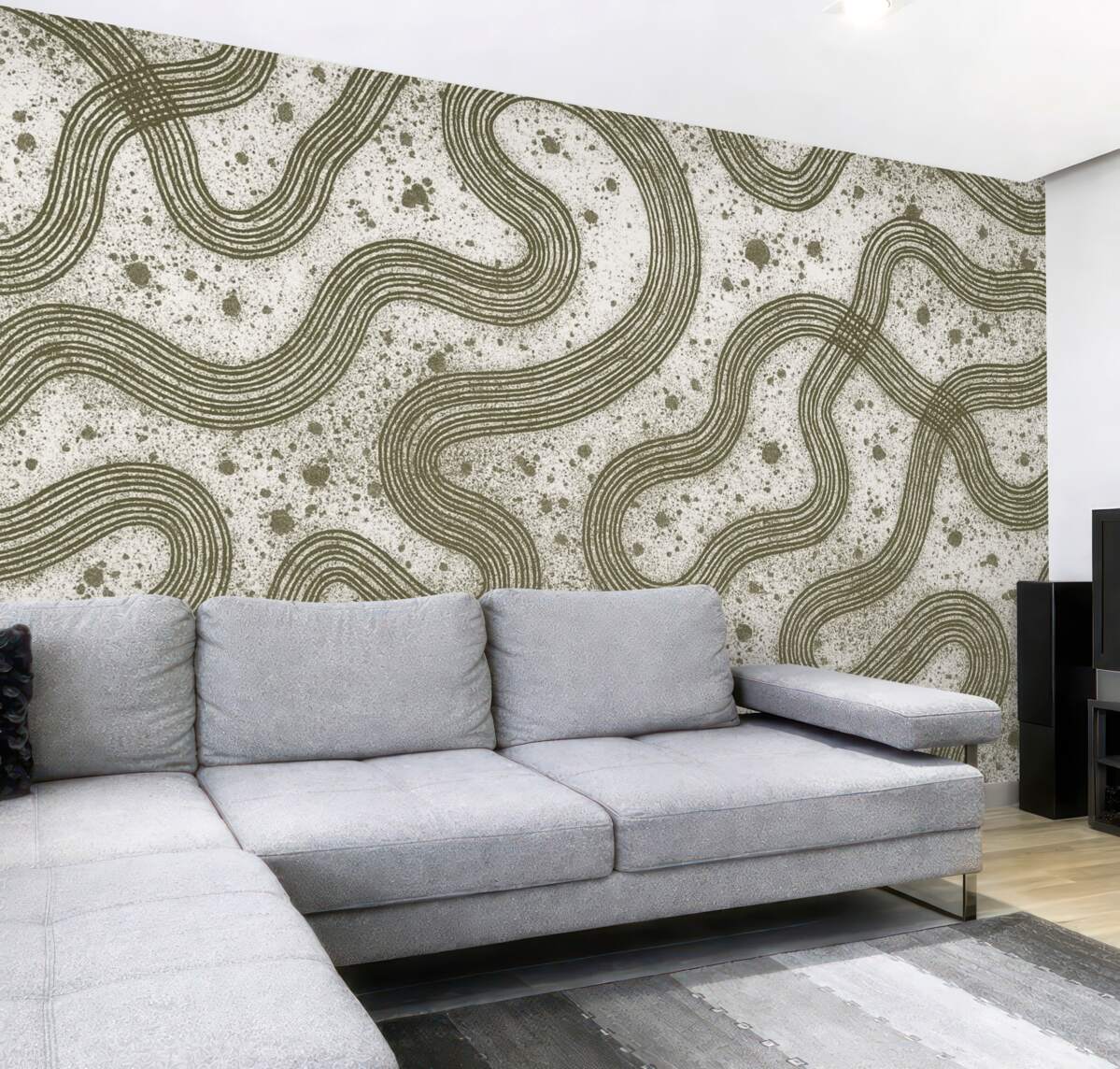 Fototapeta Rysunek konturowy, rozpryski farb, minimalizm, odcień oliwkowy.