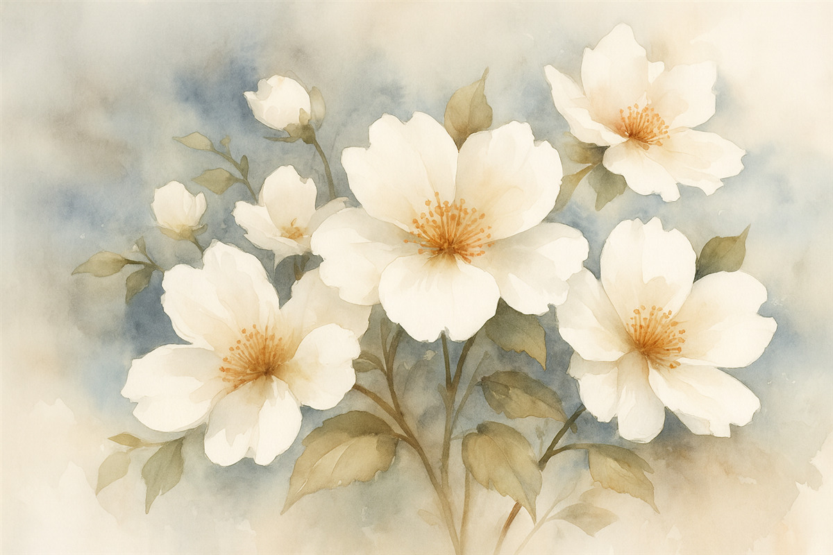 Fototapeta Kwiaty w białym kolorze przypominające akwarelę.