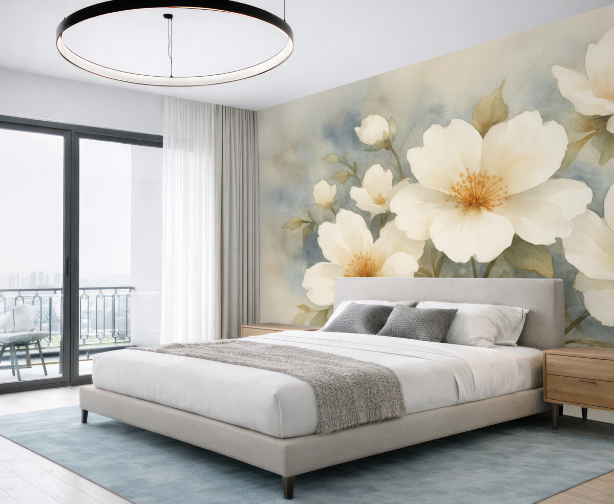 Fototapeta Kwiaty w białym kolorze przypominające akwarelę.