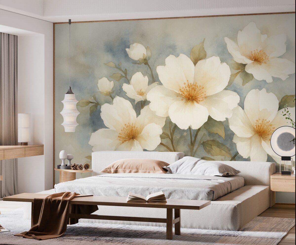 Fototapeta Kwiaty w białym kolorze przypominające akwarelę.