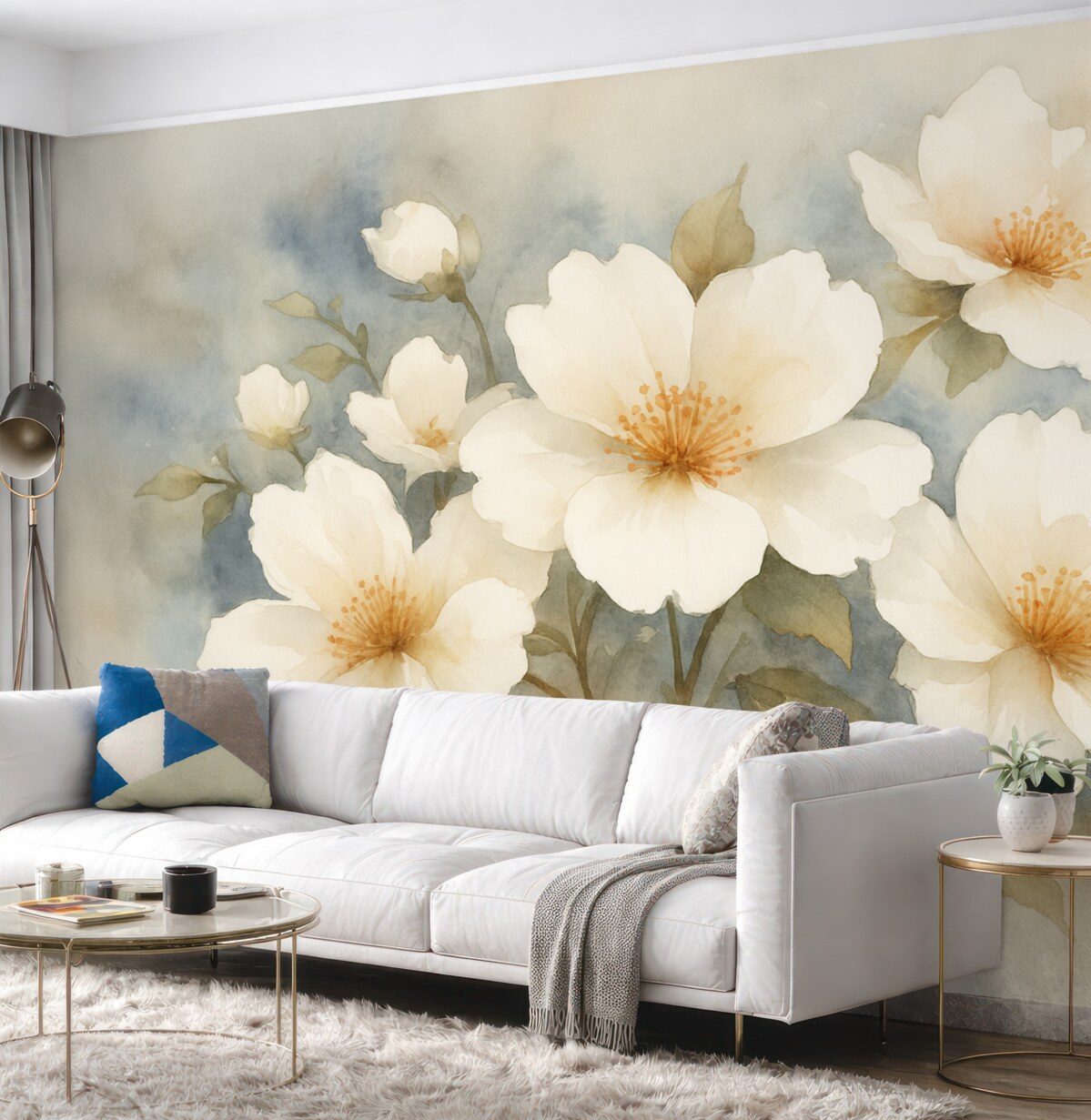 Fototapeta Kwiaty w białym kolorze przypominające akwarelę.