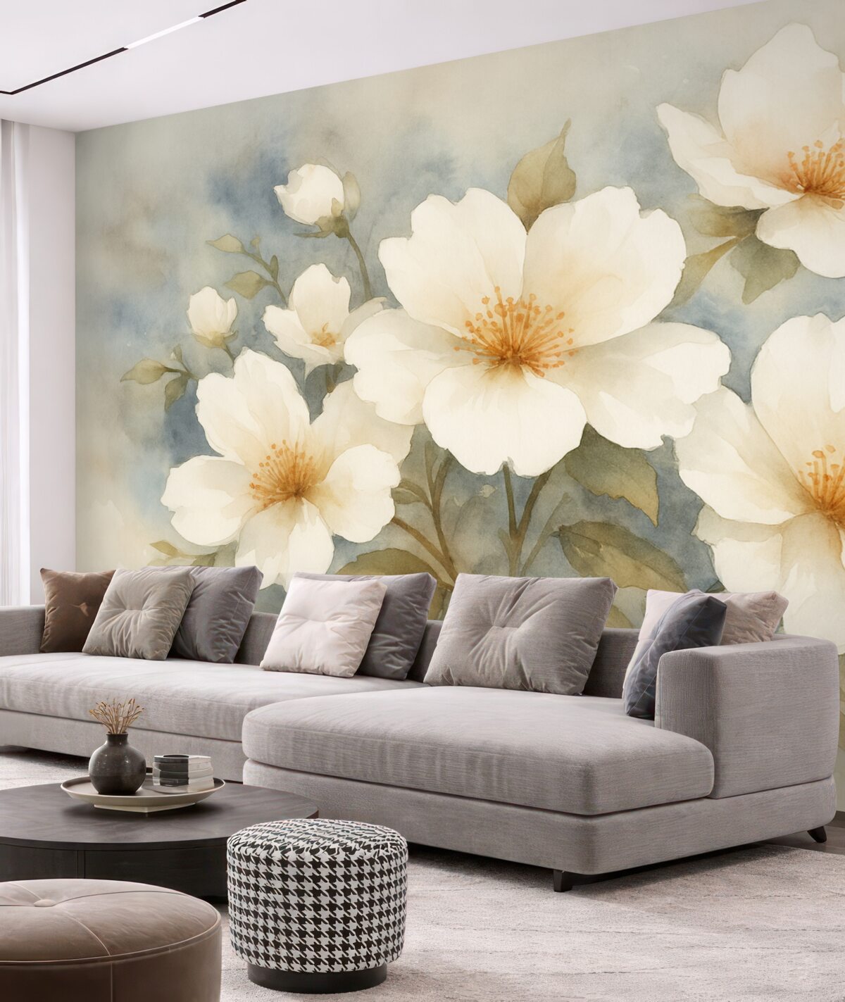 Fototapeta Kwiaty w białym kolorze przypominające akwarelę.