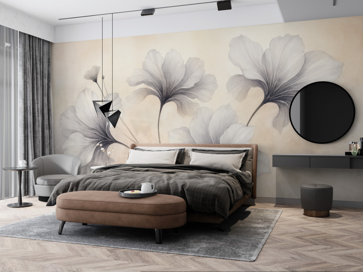 Fototapeta Stylowe kwiaty na mglistej przestrzeni.