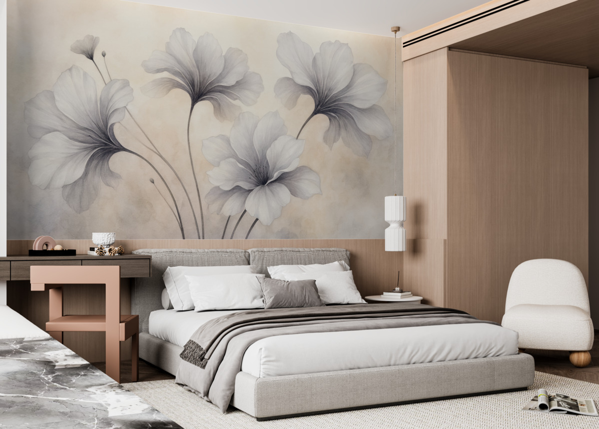 Fototapeta Stylowe kwiaty na mglistej przestrzeni.