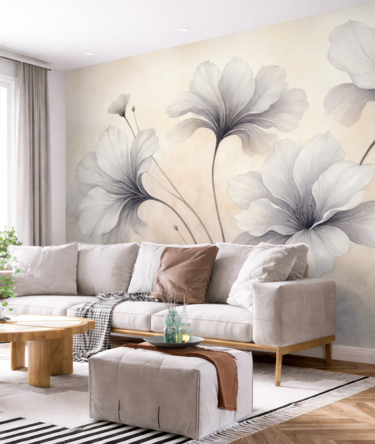 Fototapeta Stylowe kwiaty na mglistej przestrzeni.