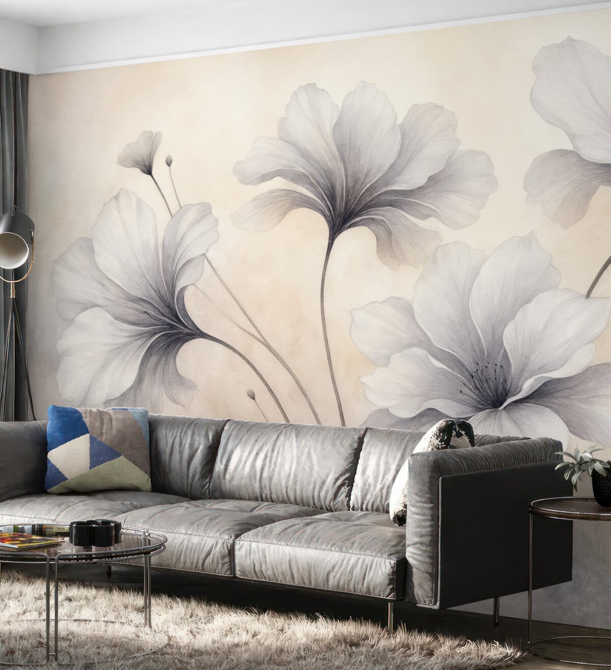 Fototapeta Stylowe kwiaty na mglistej przestrzeni.