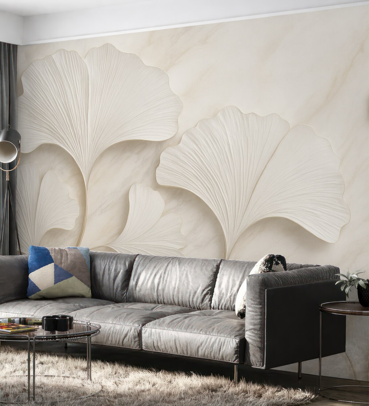 Fototapeta Pastelowe liście na marmurowym podłożu.