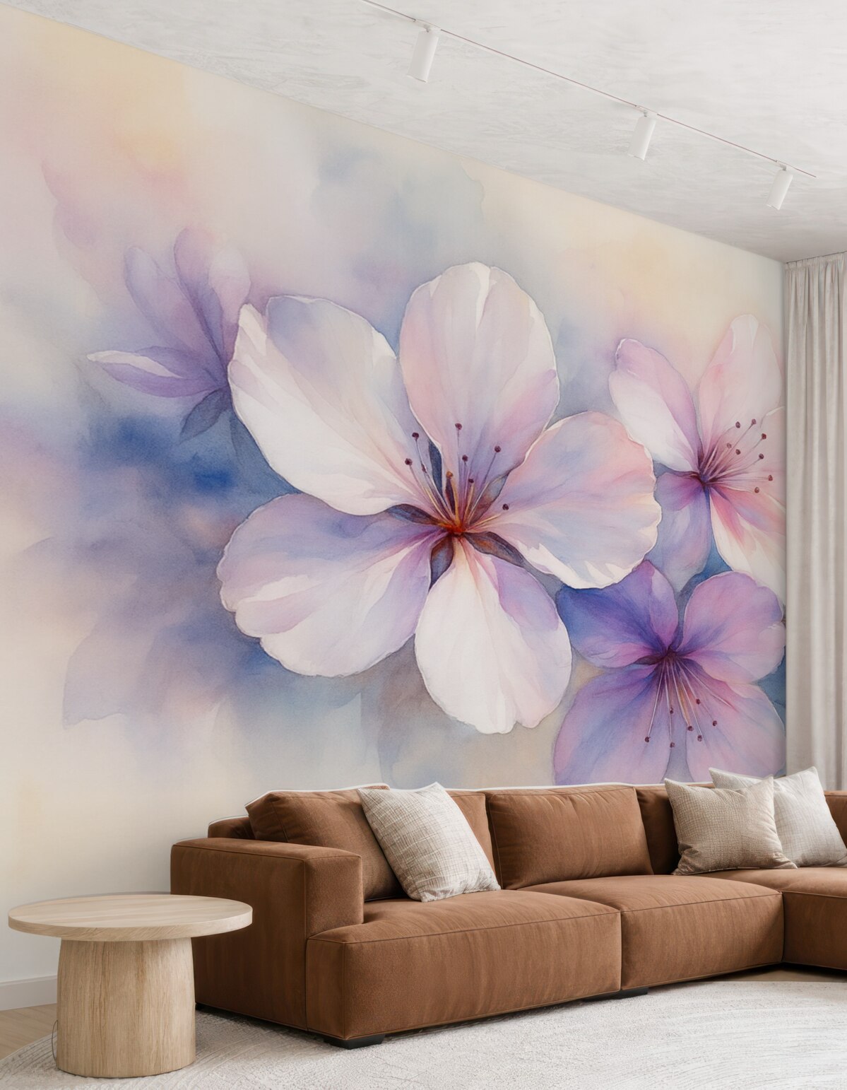 Fototapeta Subtelna gałązka z kwiatami w stylu malarskim akwarelowym.