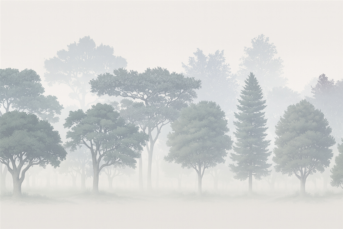 Fototapeta Sylwetki drzew w mgle.