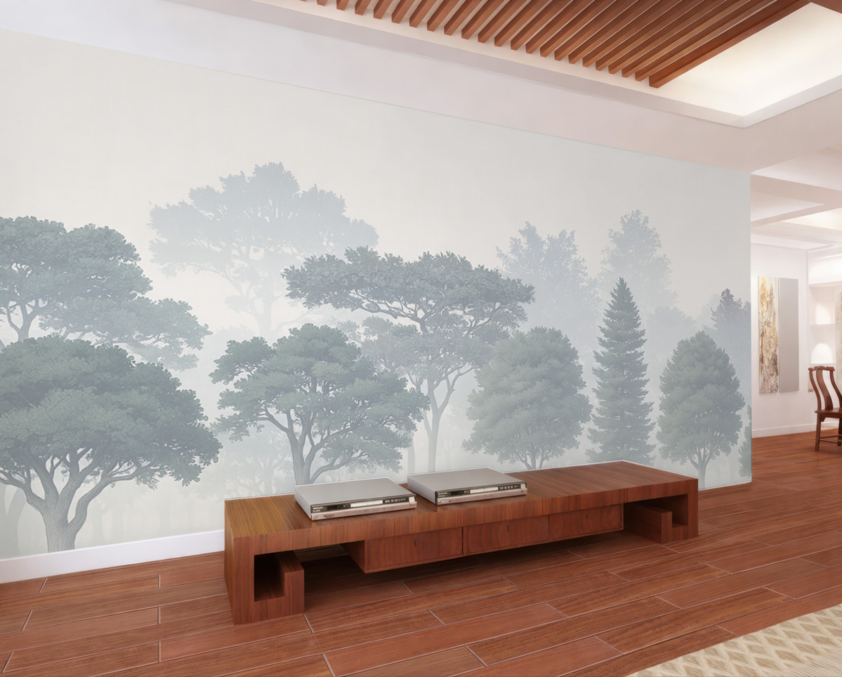 Fototapeta Sylwetki drzew w mgle.