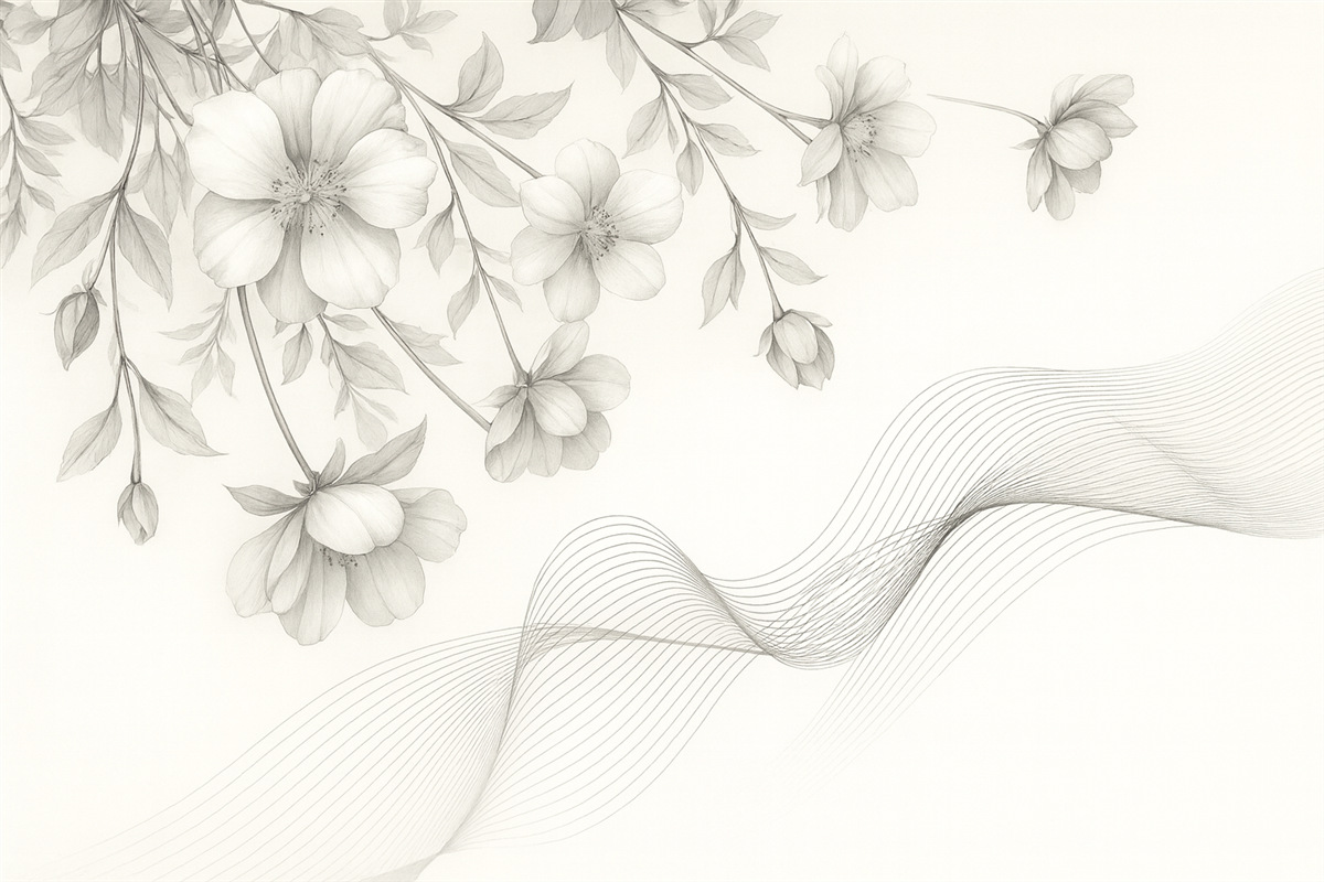 Fototapeta kwiatowe wzory i linie na jasnym tle